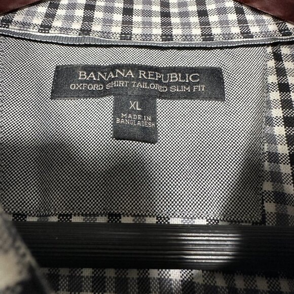 Banana Republic Oxford Shirt Mens XL Tailored Slim Fit Gray Black Check Cotton - Picture 6 of 9
